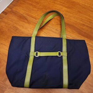 Kate Spade nylon tote bag navy green handles (flaws)